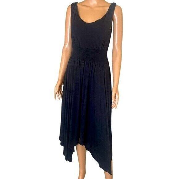 SUNDANCE DRESS - Black Rayon/Poly Knit Hanky Hem Elastic Waist, Midi Maxi SZ SM - Picture 2 of 10